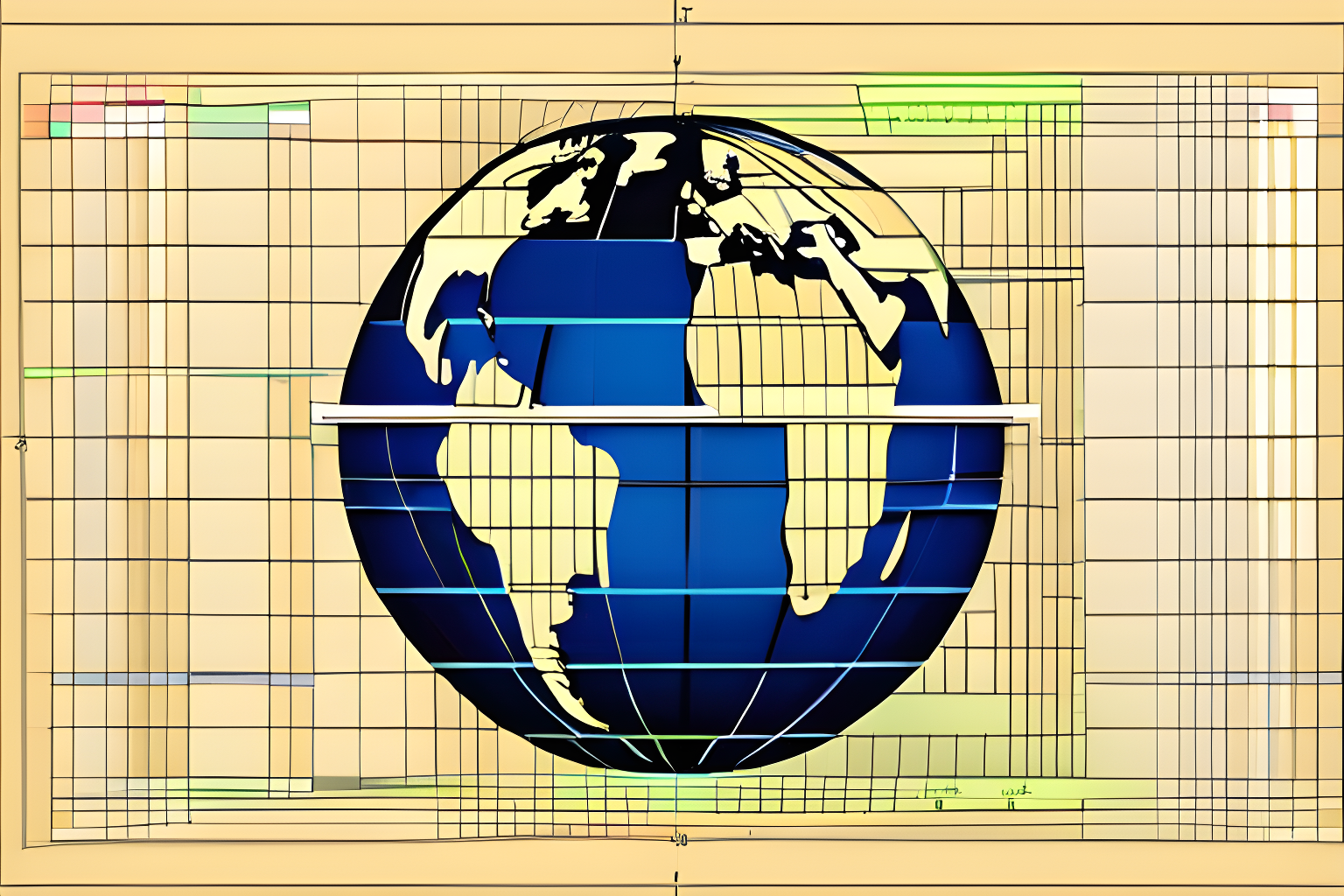 orthographic projection of a stack of documents that display an image of the earth