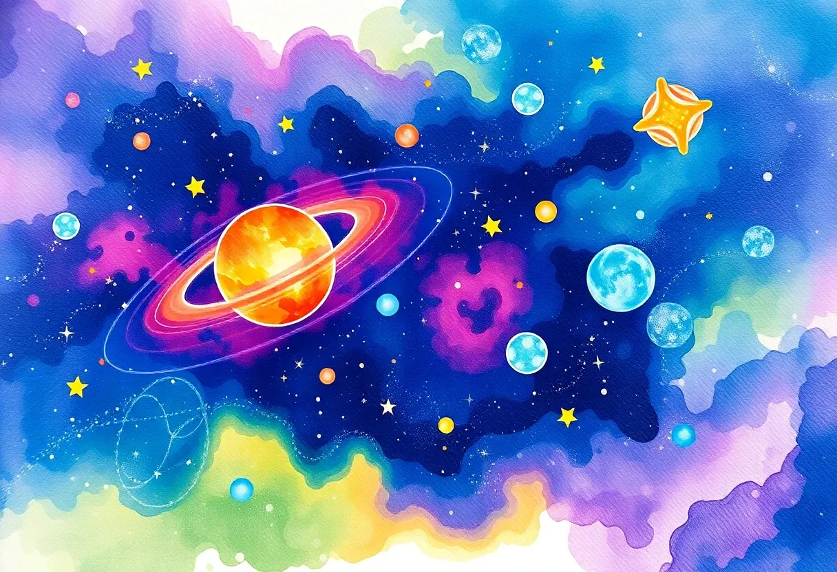 outer space colorful water paint art style