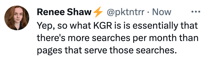 me responding on X about “what is KGR”