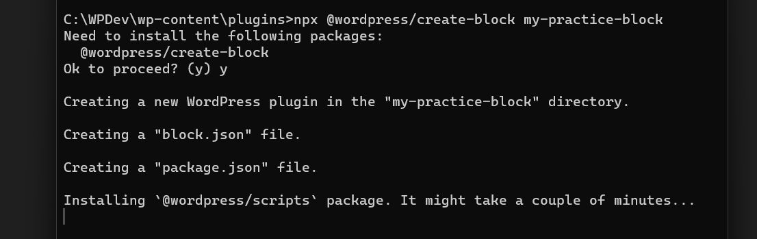 Installing @wordpress/create-block package