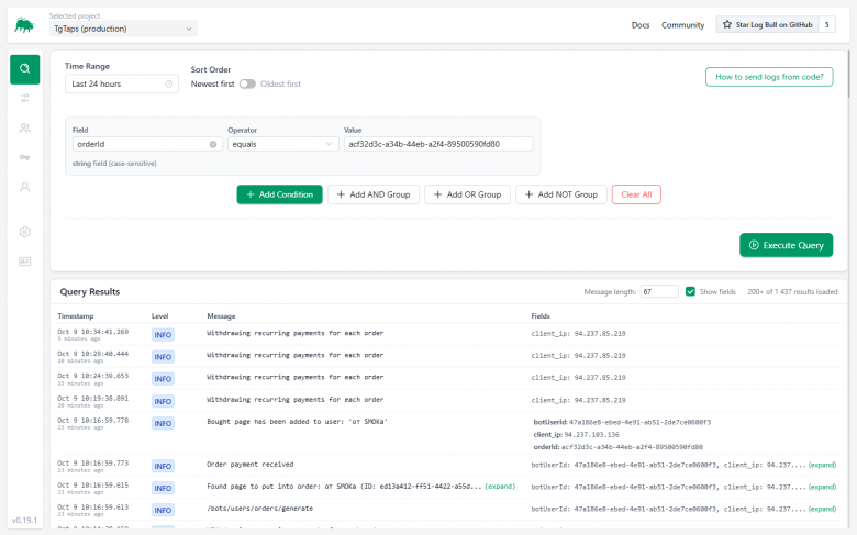 Logs search with conditions