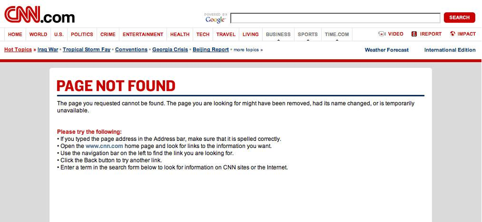 CNN.com 404 Page (circa 2008)
