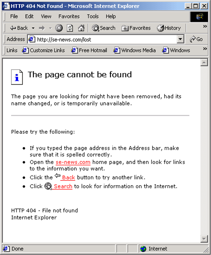Windows/Internet Explorer error page