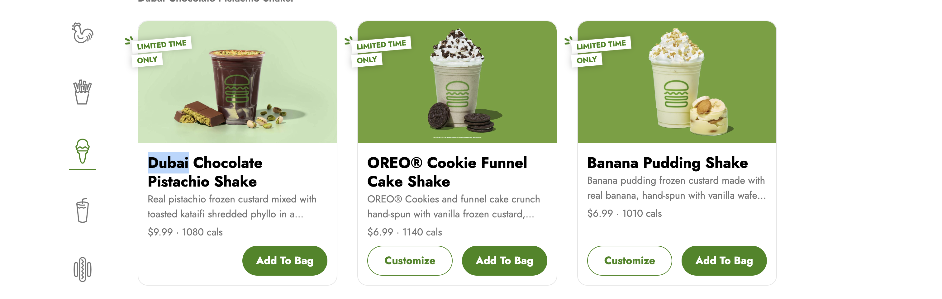 If a store has a shake, it will display the Dubai shake in the shake section