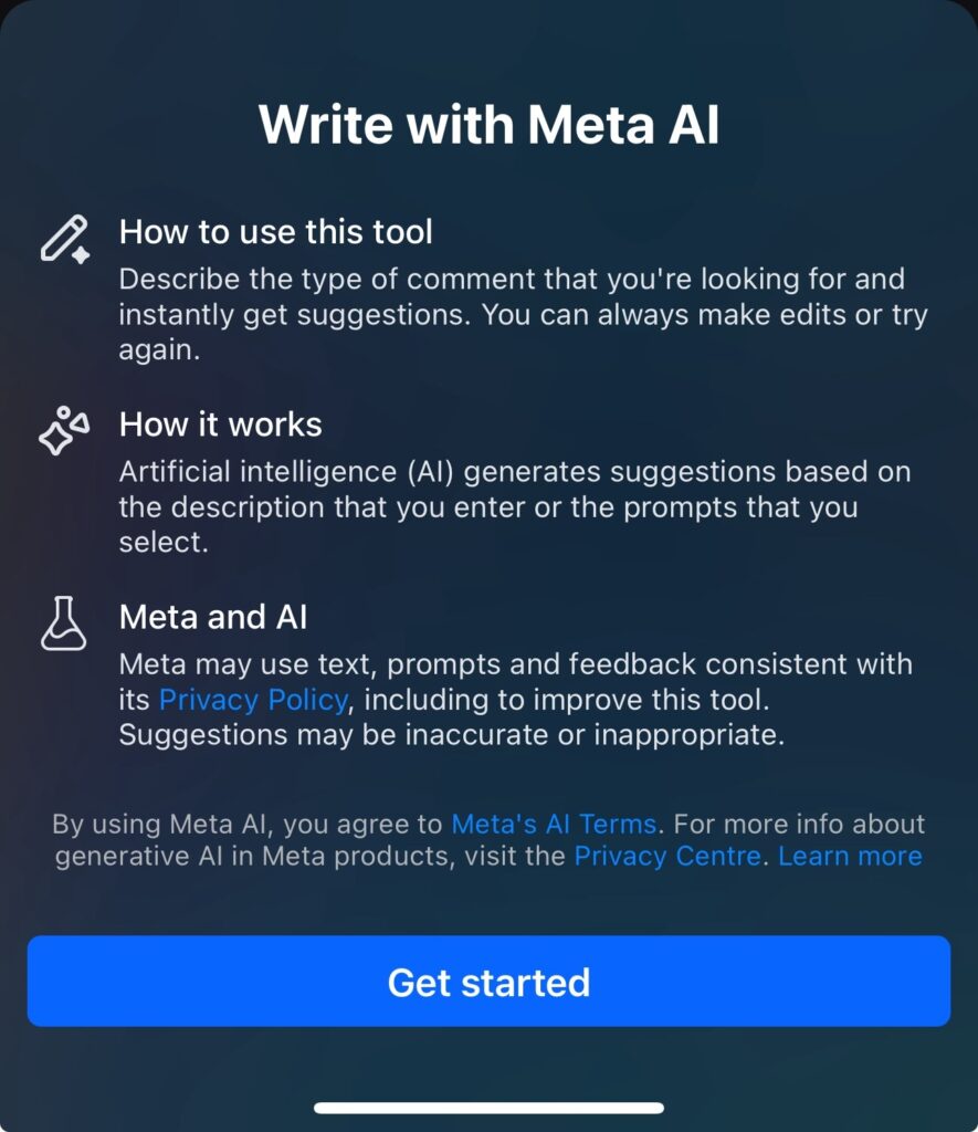 AI Assisted Comments on Instagram.