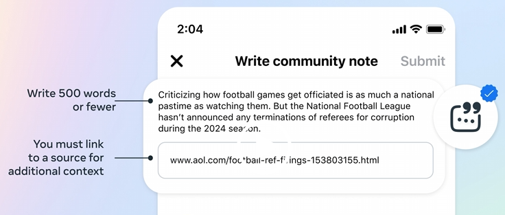 Meta community notes UI mockup.