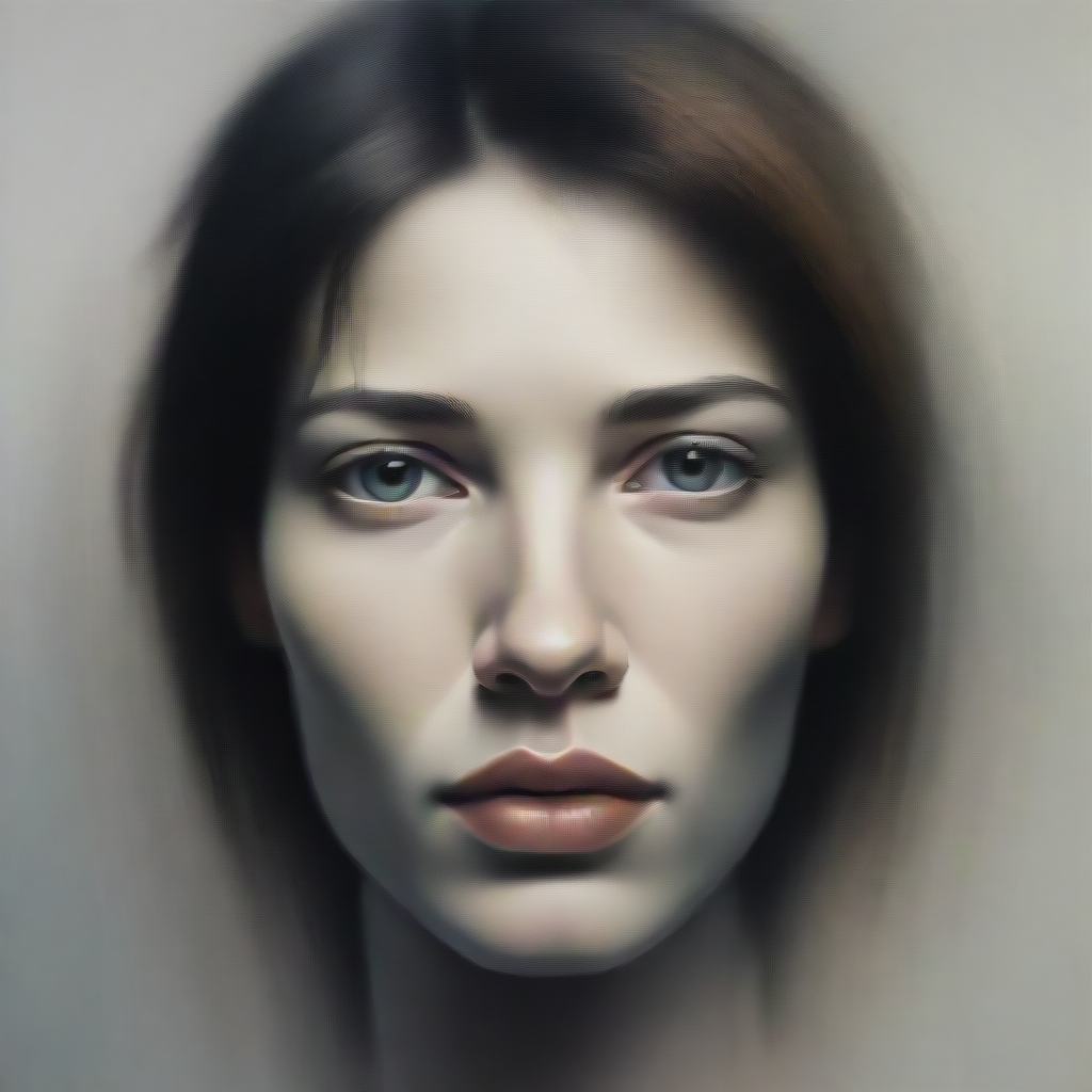 painting of a human face where the left side of the face is blurry and becomes increasingly less blurry moving to the right