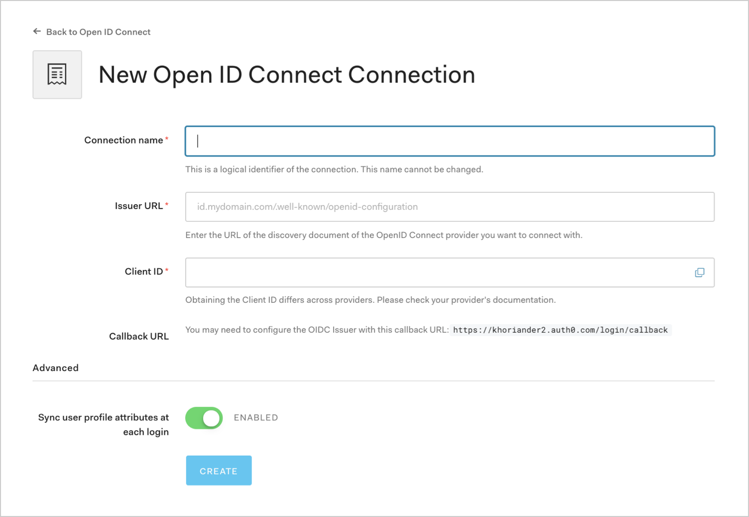 Настройки подключения OIDC