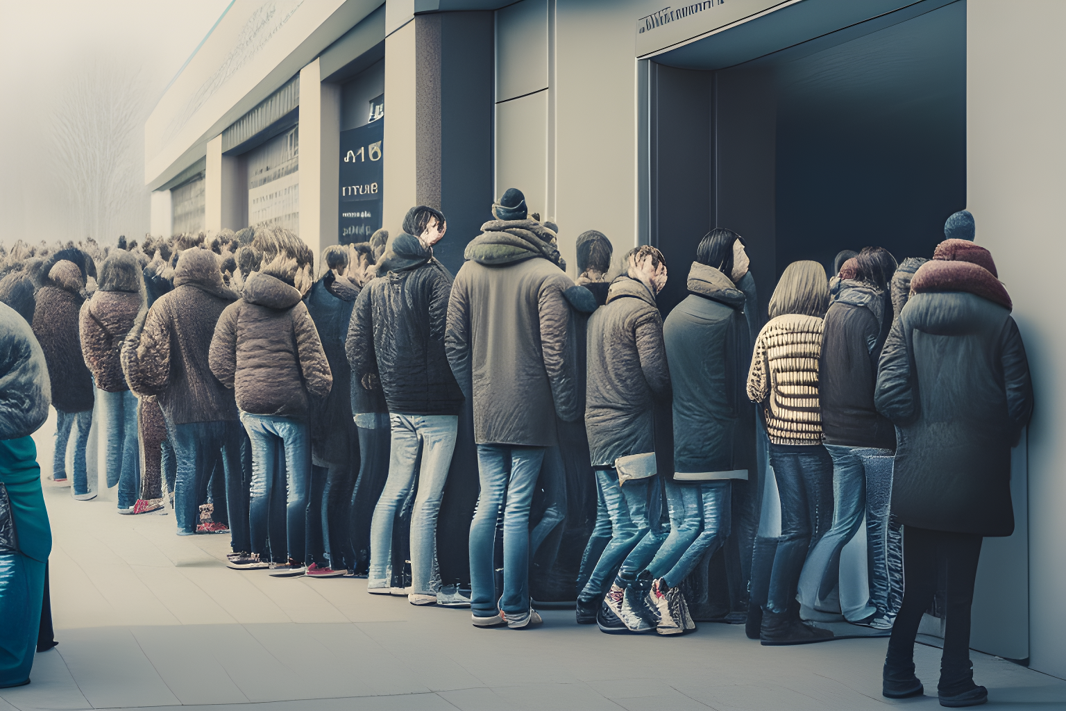 people lined up to buy a ticket for a concert