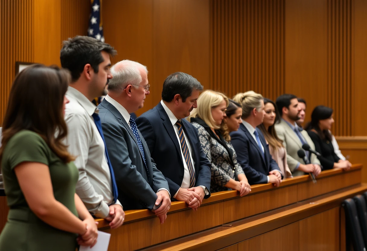 people lined up to testify on the witness stand in court