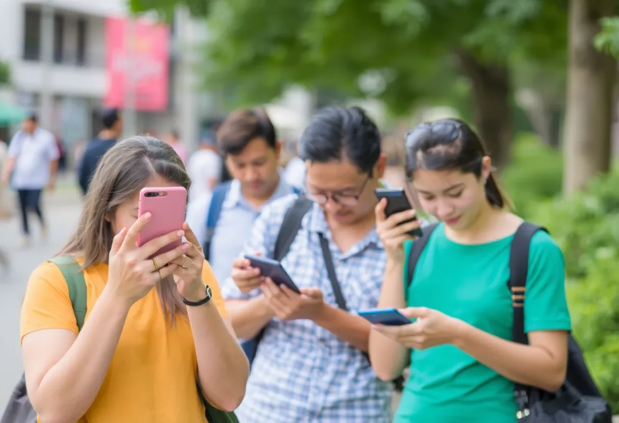 people on their phones