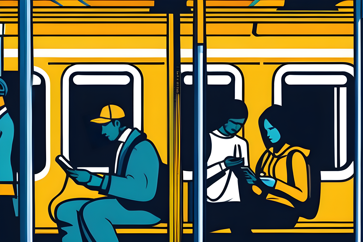 people using their phones during a subway ride