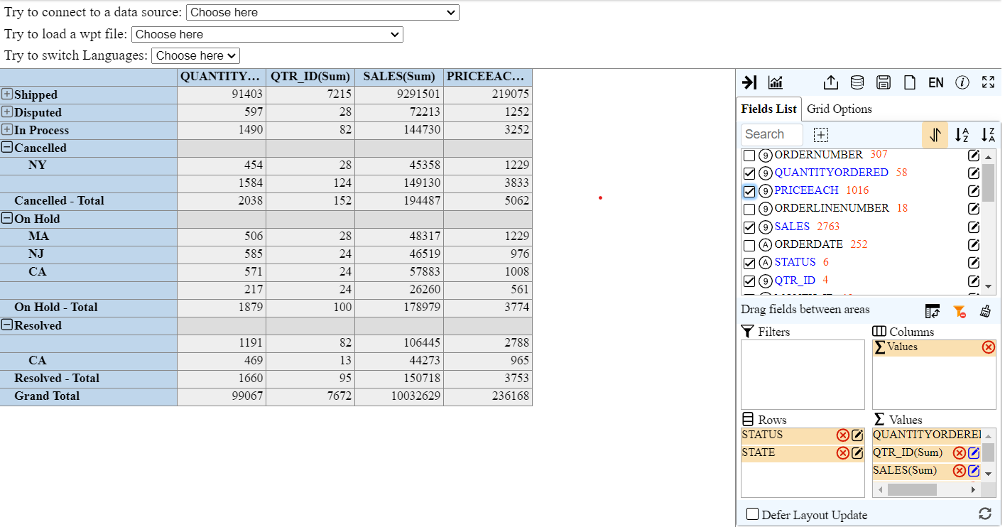 For example, here’s the interface of WebPivotTable. Even though there is still enough free space left on the canvas, the buttons are small and hard to see and point to for someone with low vision.