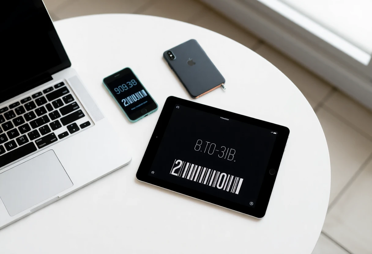 phone laptop and tablet on a table all displaying similar code.