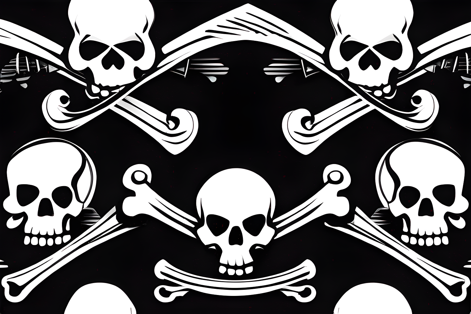 pirate flag, skulls and bones, black and white