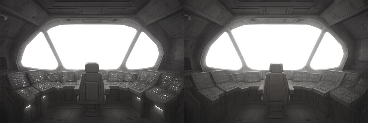 on the left, the glowing I needed. On the right, transparent wind shield 