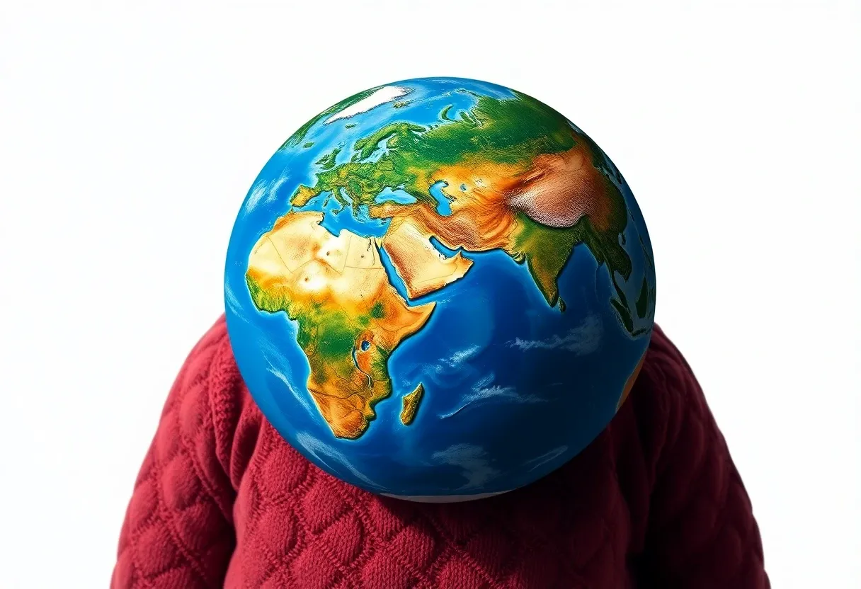 planet earth wearing a quilted sweater