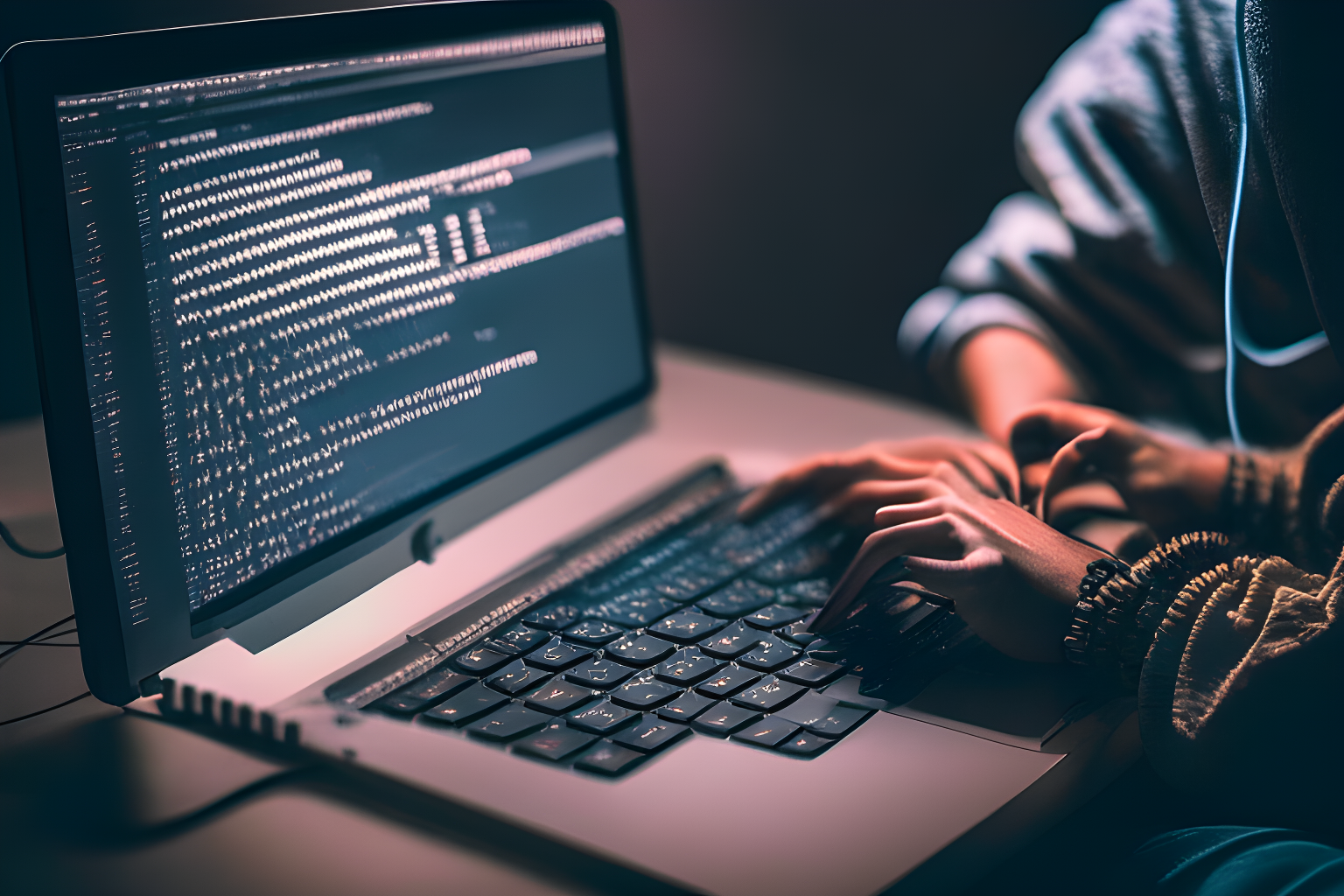 programmer typing on his macbook pro