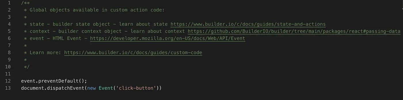 Builder.io allows defining scripts for interactive elements