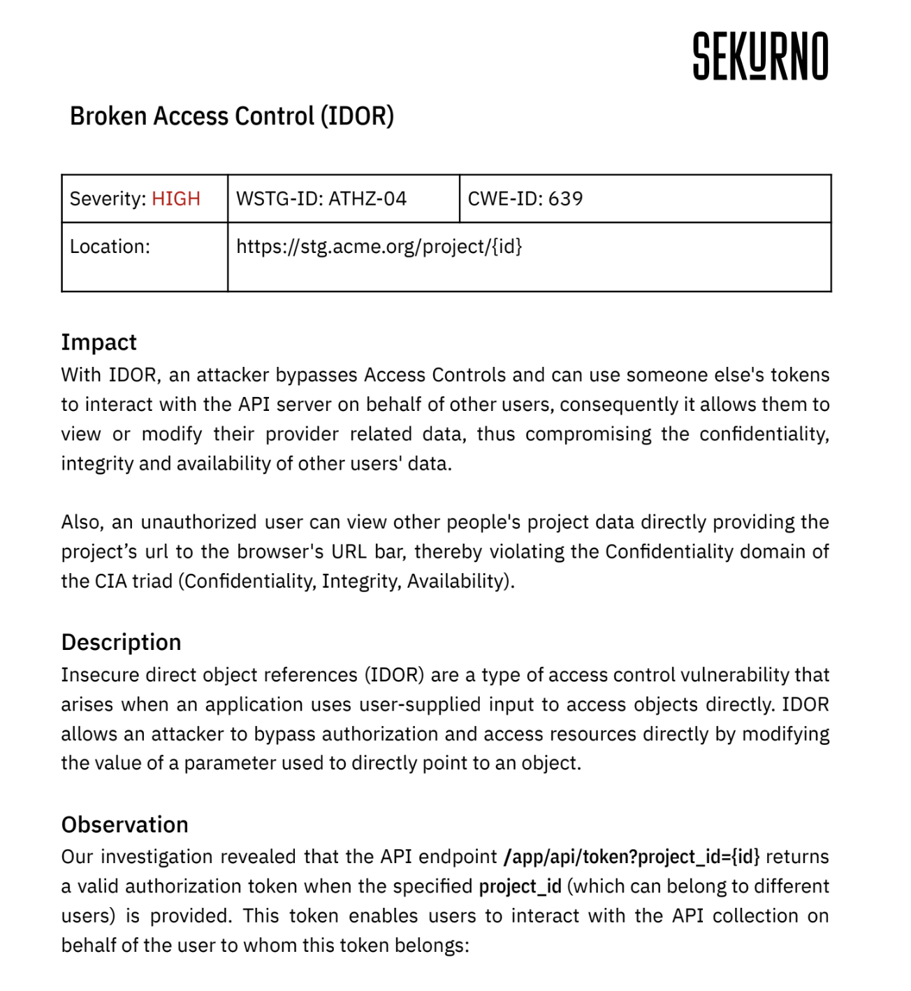  A description of a Broken Access Control vulnerability.