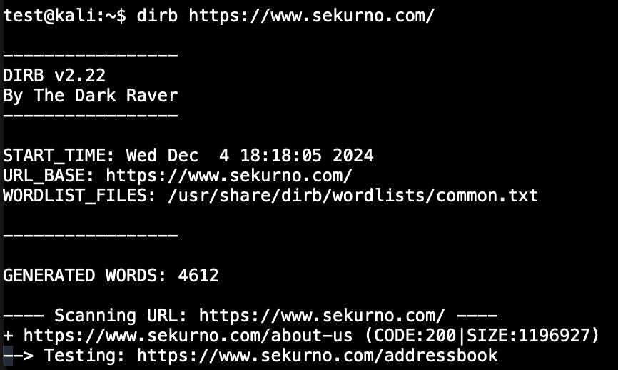  Searching for common directories on www.sekurno.com