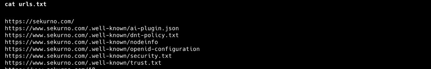 This command retrieves all archived URLs related to sekurno.com