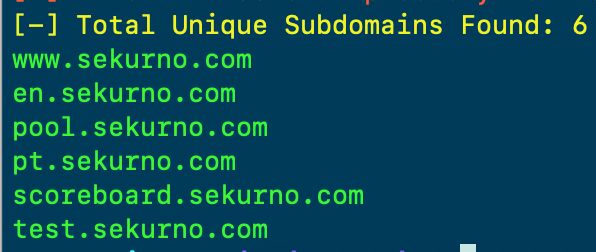  Running Sublist3r for sekurno.com reveals a list of subdomains, which can then be analyzed further for vulnerabilities or misconfigurations.