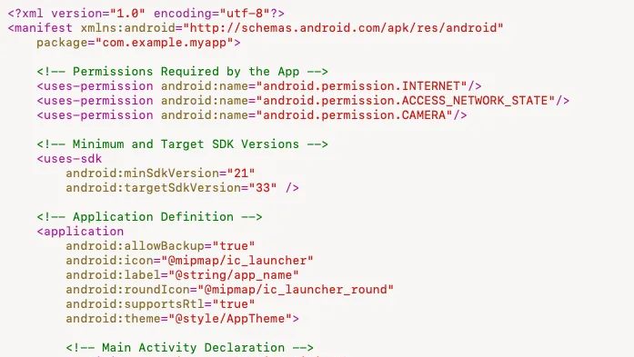 Example of AndroidManifest.xml file