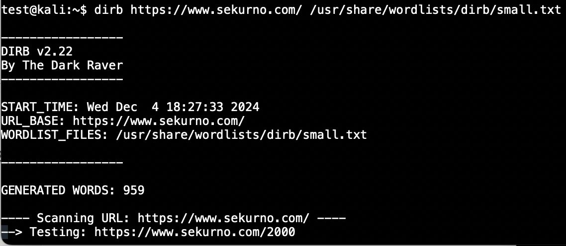  Searching for common directories on www.sekurno.com with a custom wordlist