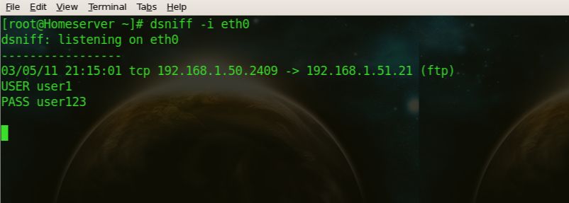 dsniff with password sniffing example