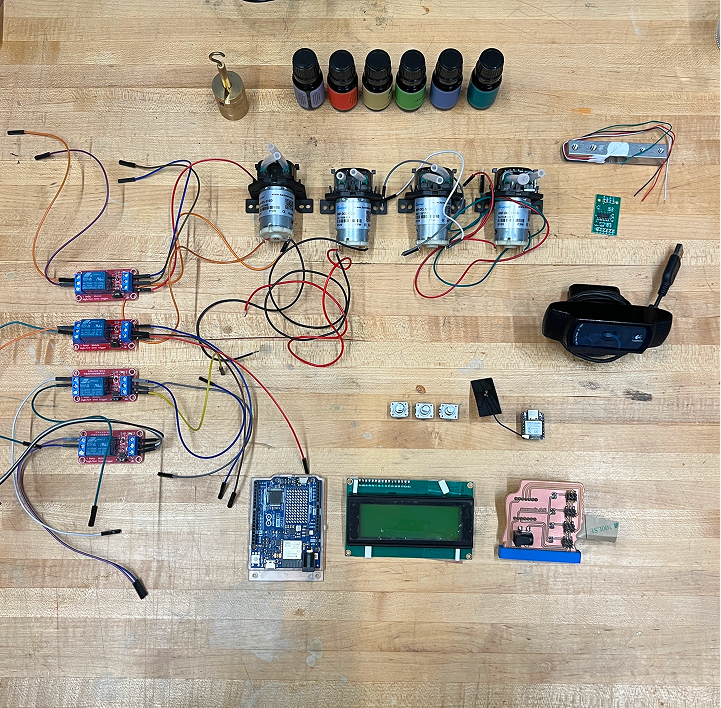 Component layout: actuators, relays, sensors, and microcontrollers

