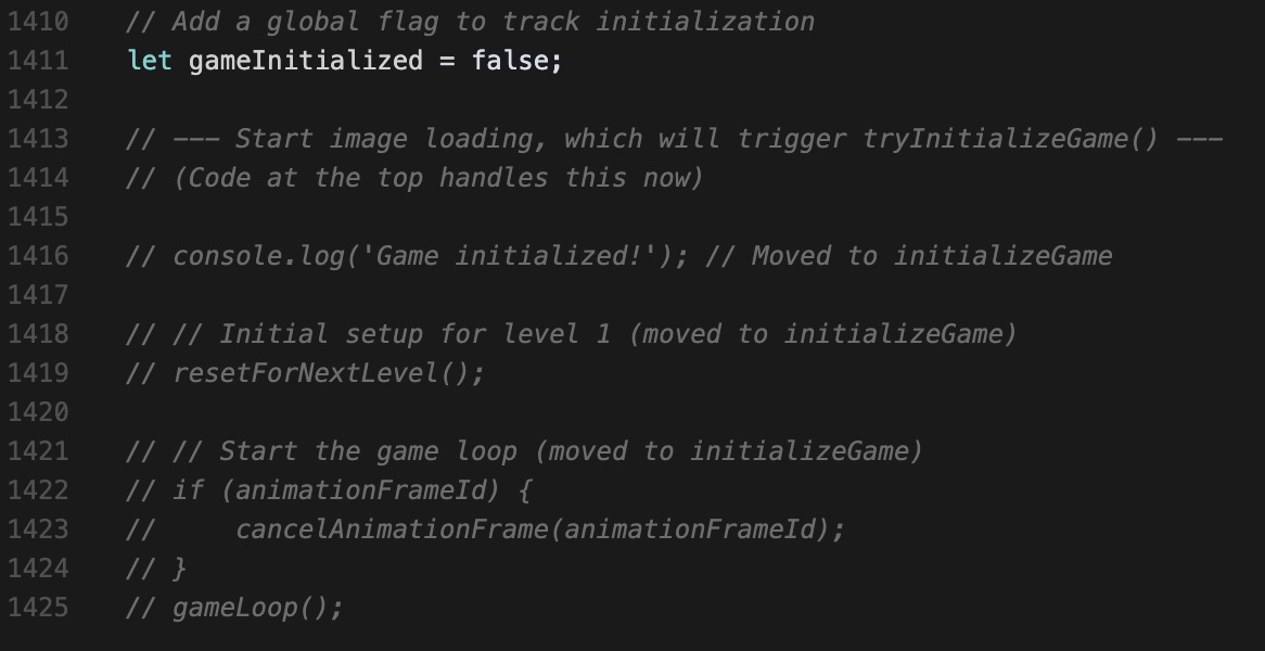 Comments generated in game.js file