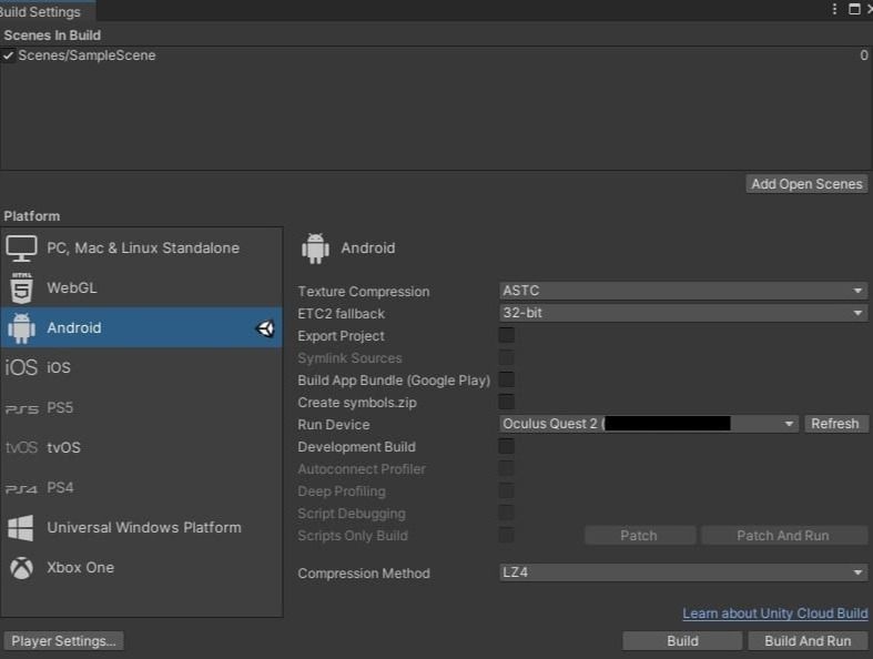 Build Settings window