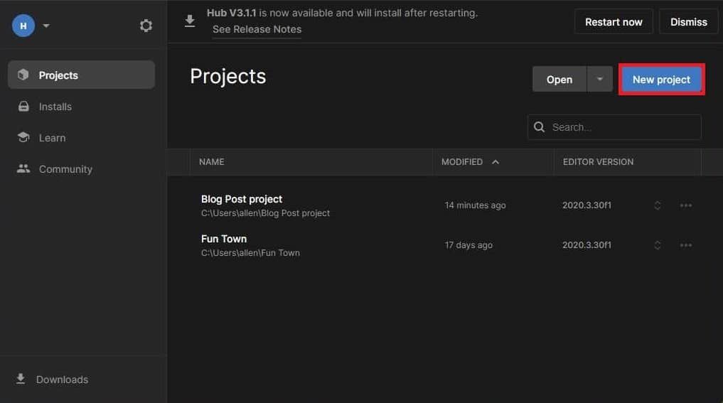 Creating a new project with Unity