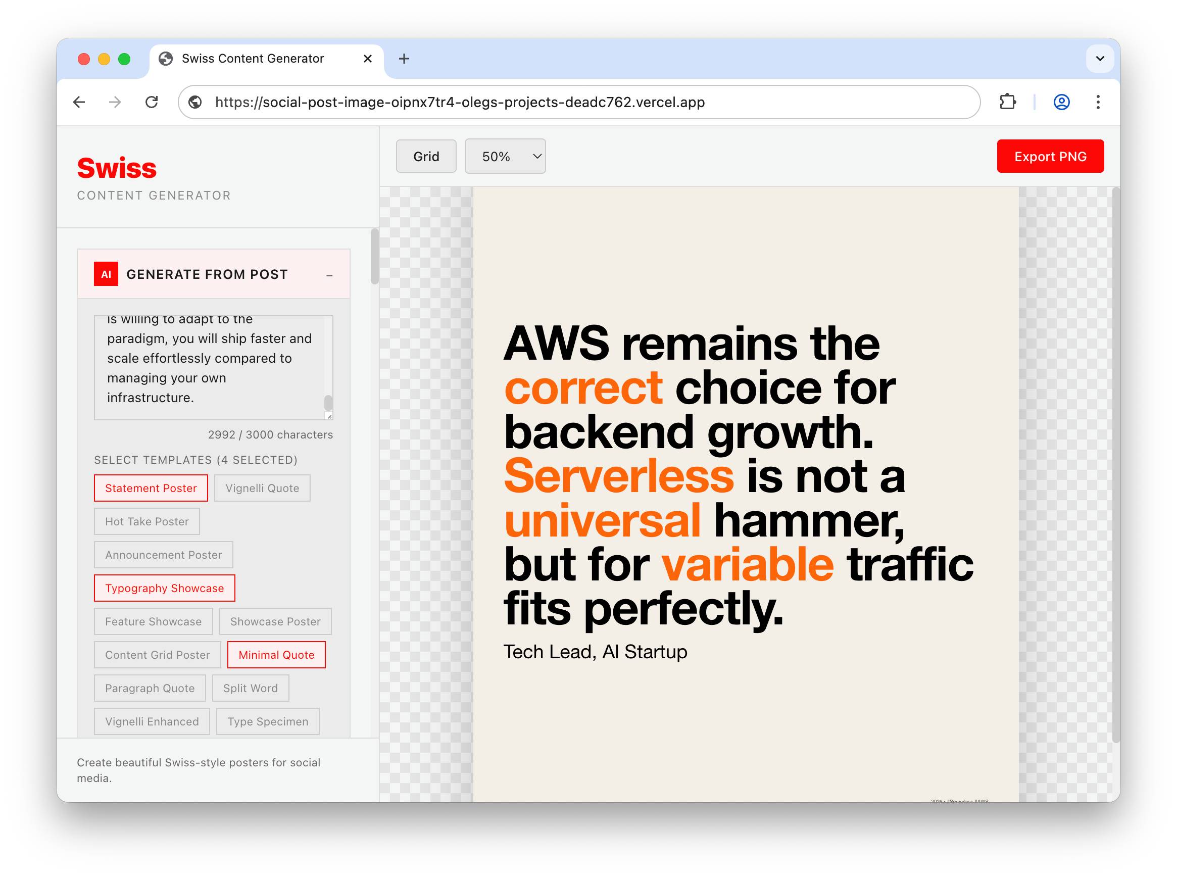 Swiss Content Generator screenshot