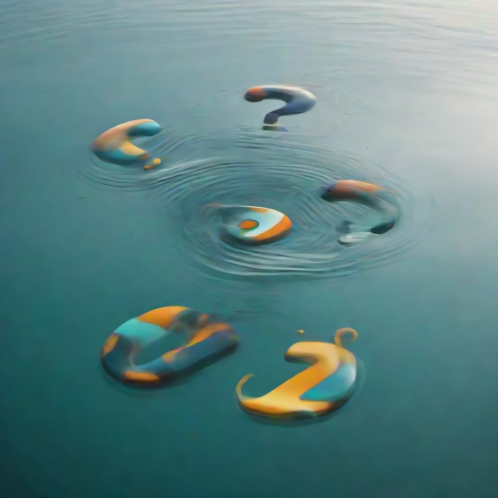 question marks floating in water