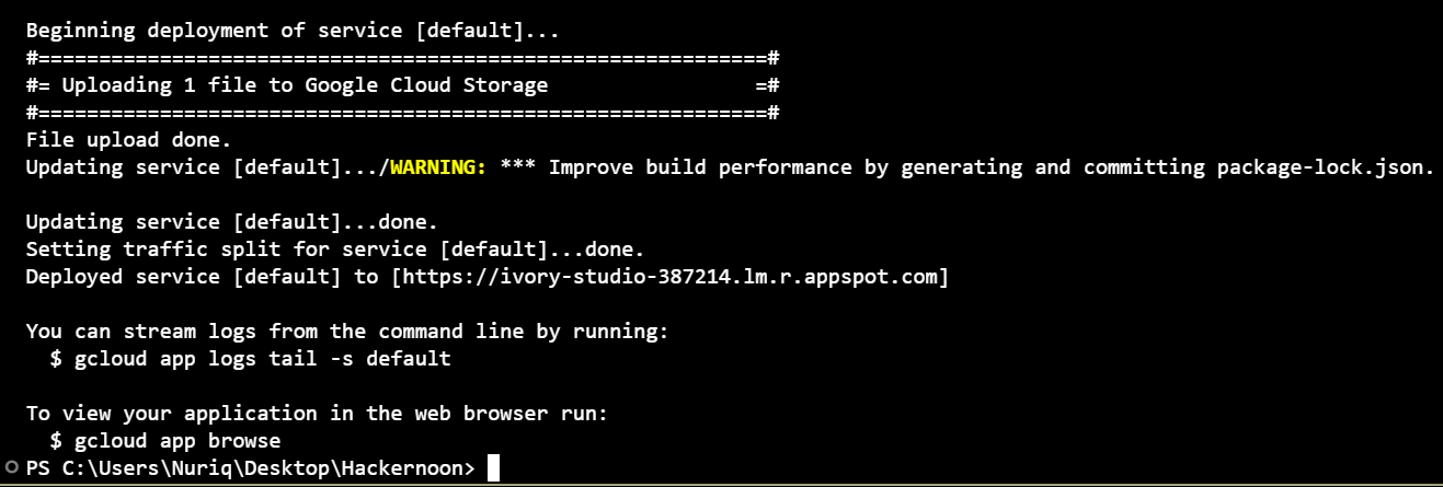 Image 7. Gcloud deployment info. 