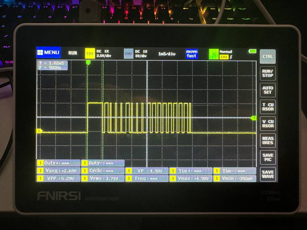 Start bit duration. T = 1.02mS.