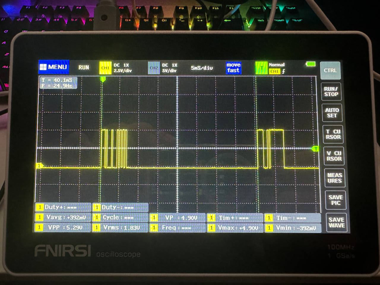 Duration between packets. T=40mS.