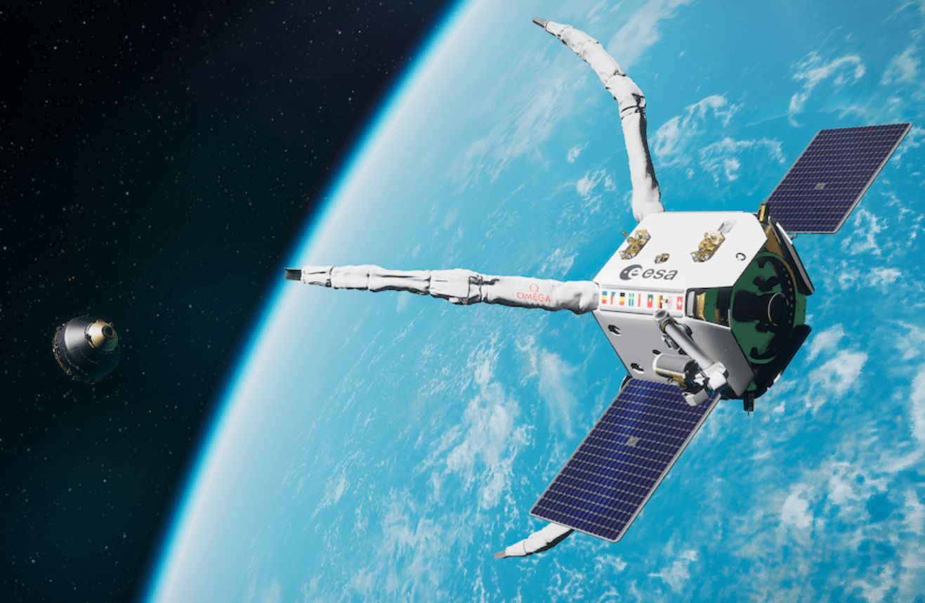 ESA’s ClearSpace-1 to use robotic arms to grab and remove space junk, marking a first step in cleaning Earth’s orbit.