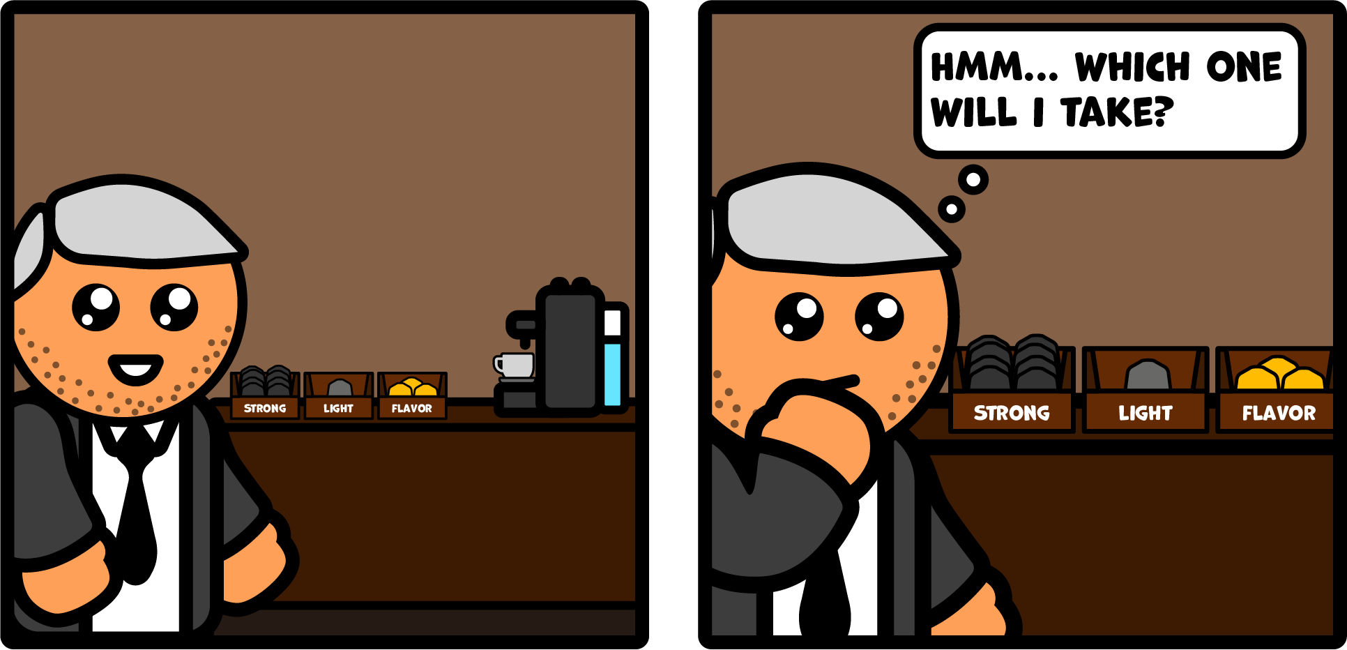 Coffee Drinker confronted with several options to choose from