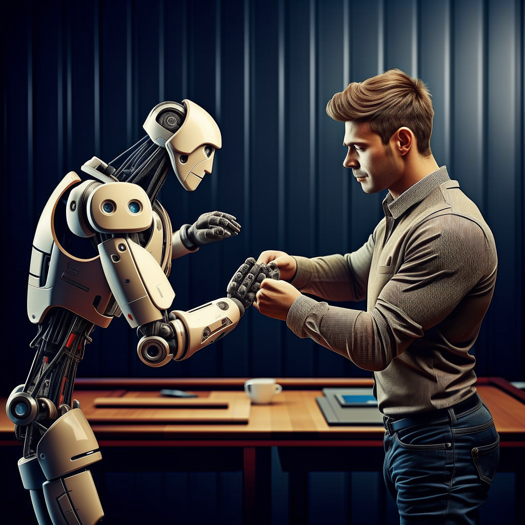 robot arm wrestling a human
