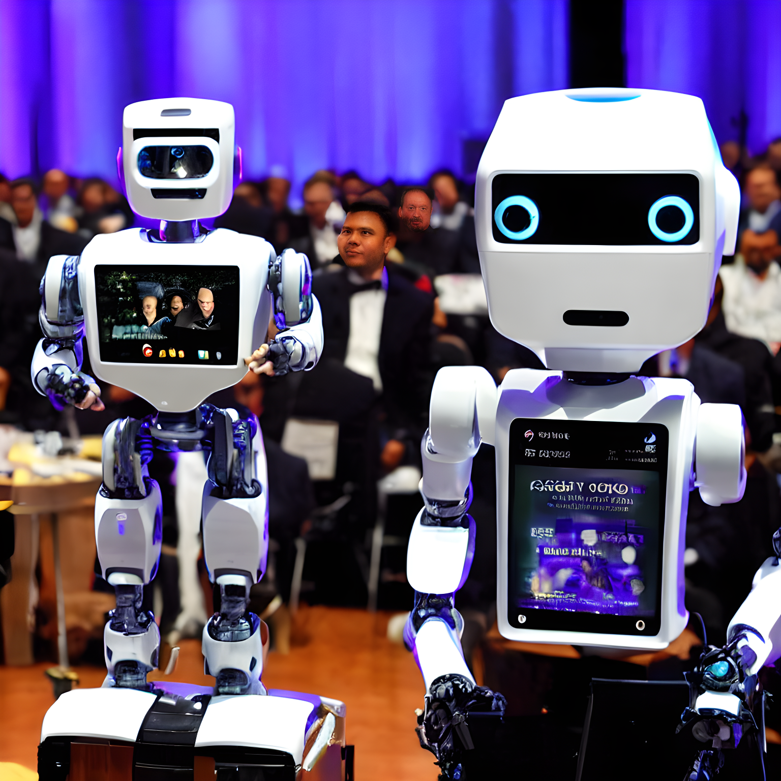 robot doing a speech at a conference