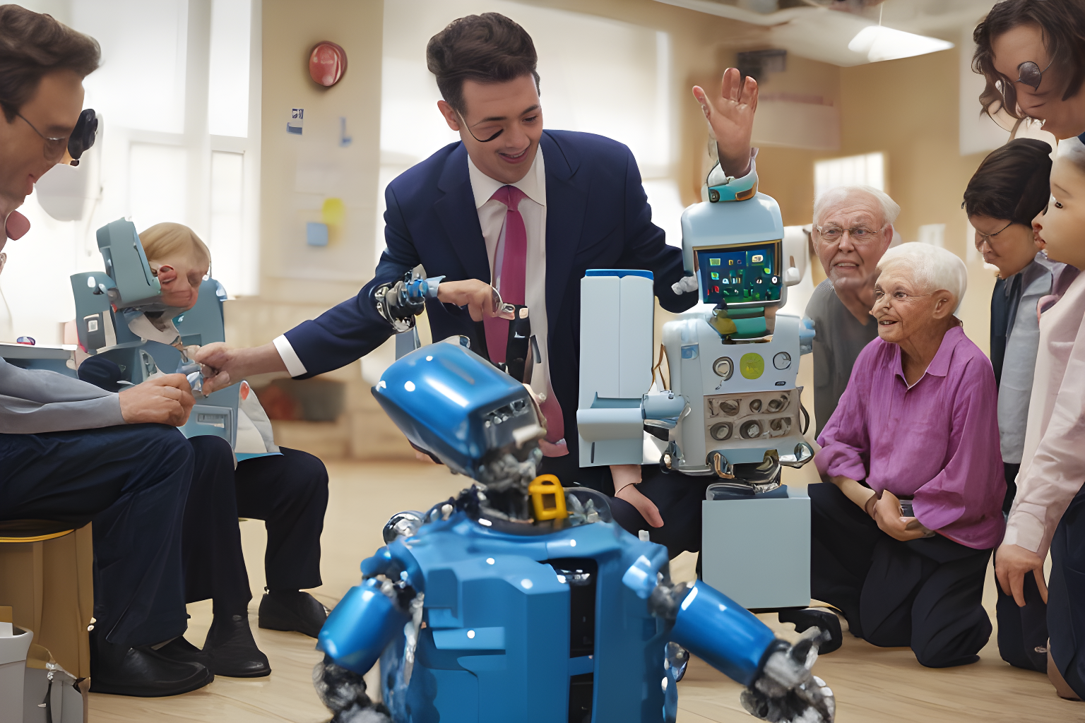 robot teaching senior man