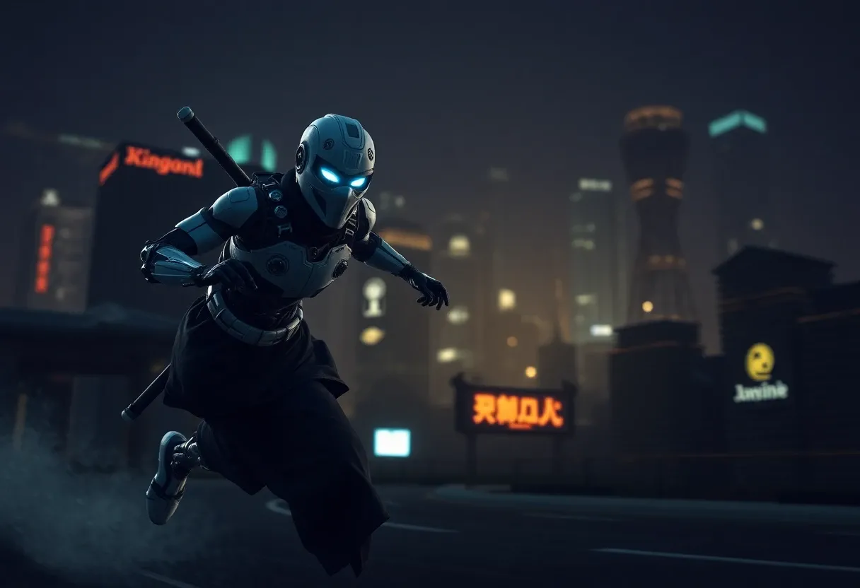 robotic ninja running through the night