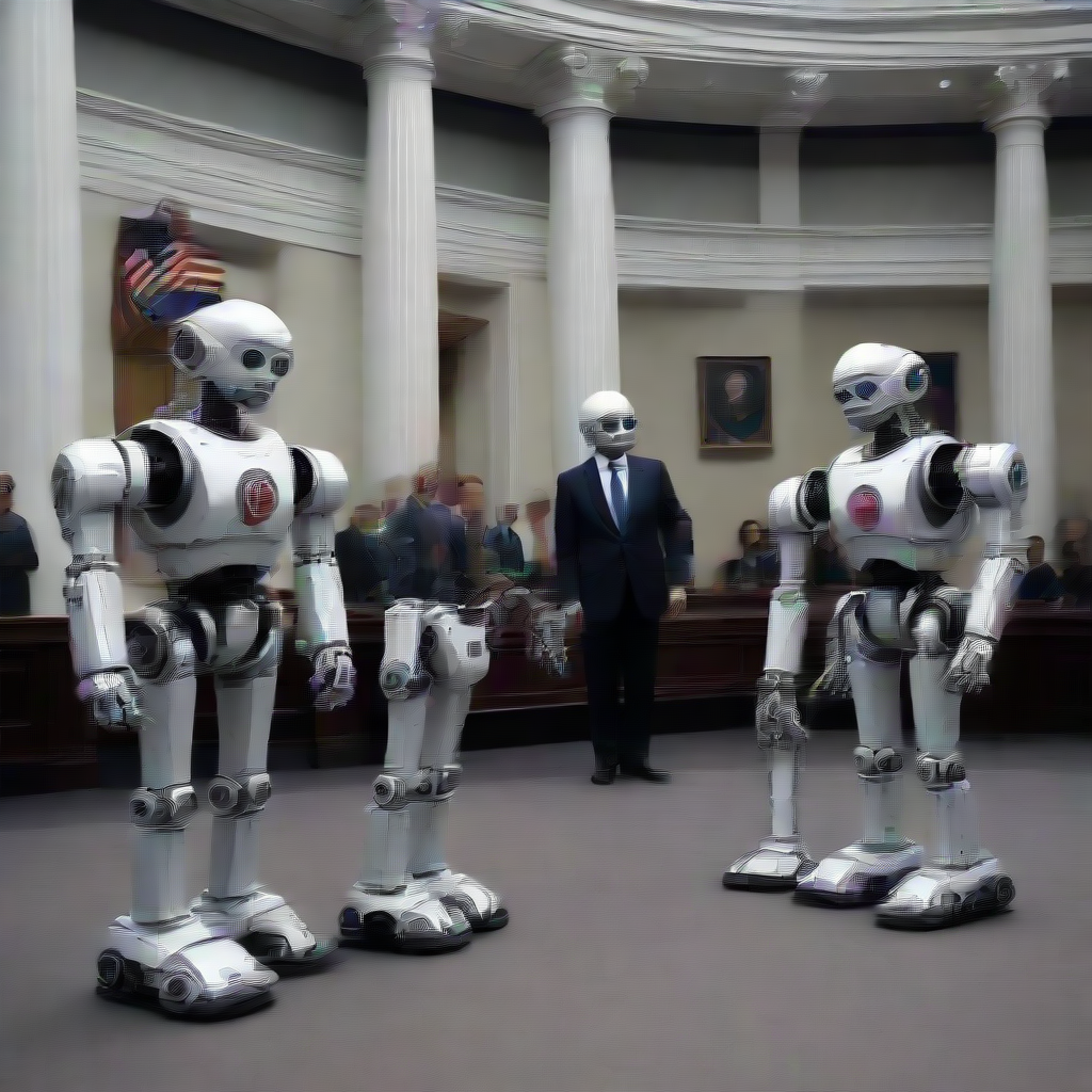 robots bowing to the president
