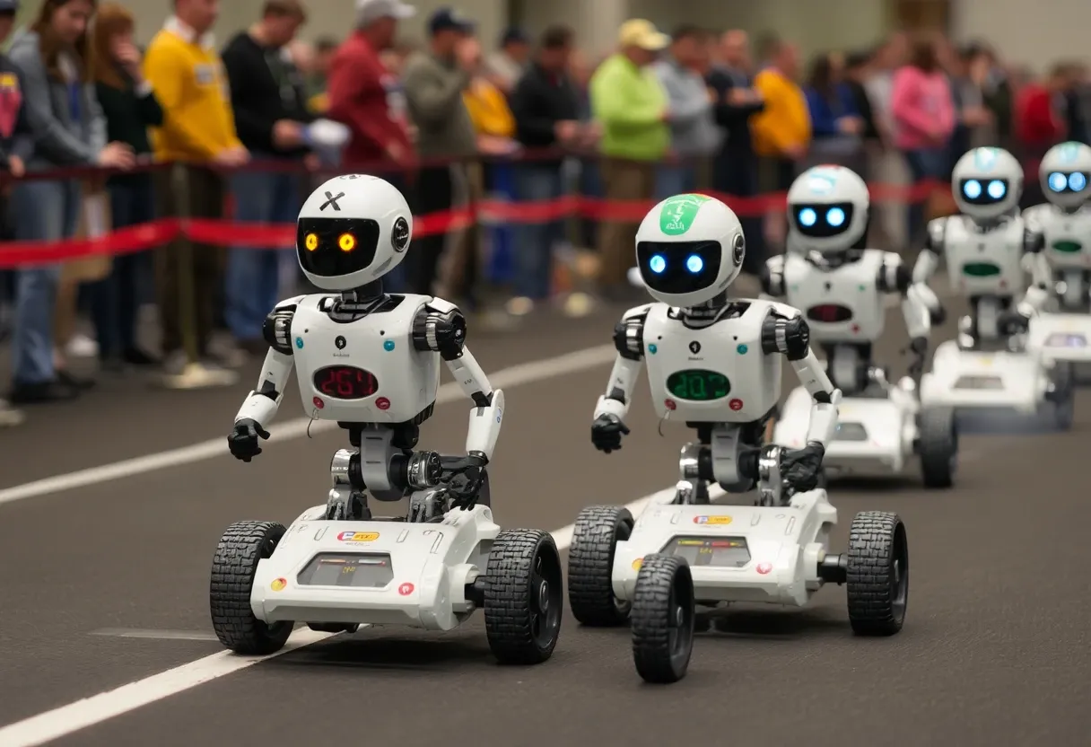 robots competing in a relay race