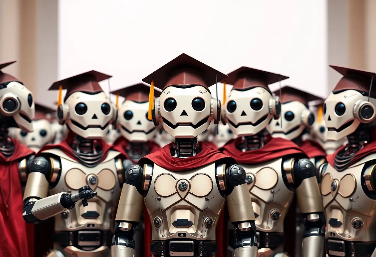 robots taking a graduation picture