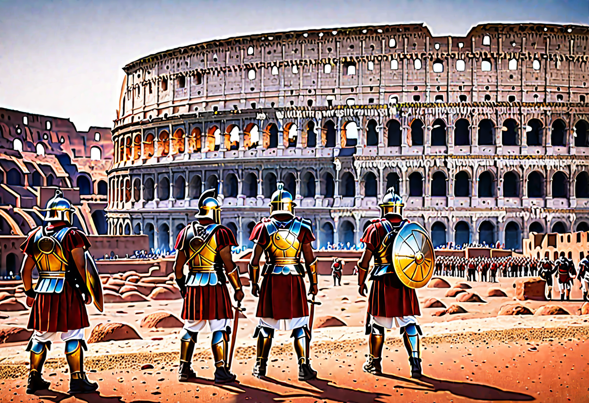 roman soldiers and colosseum on planet Mars