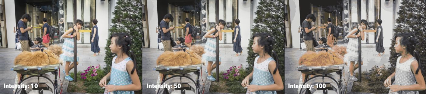 As the filter intensity increases, the image becomes more transformed